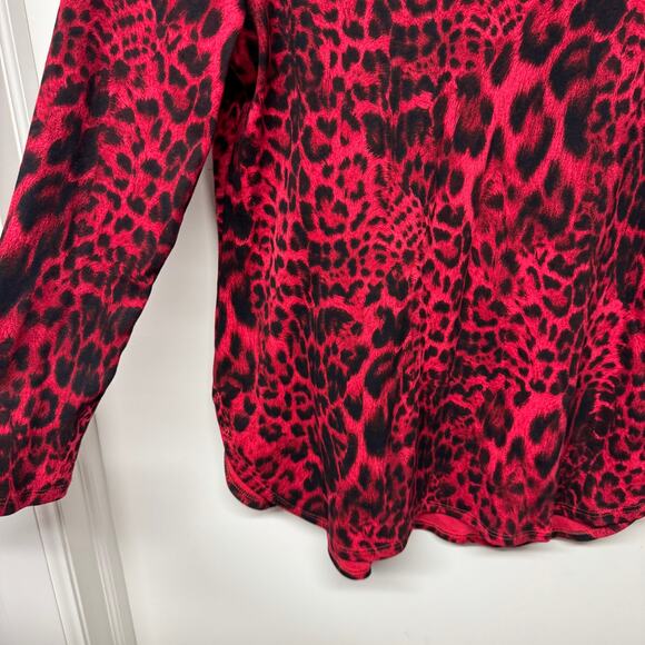 Chicos Womens Red Black Animal Print Mock Neck Long Sleeve Top Size 1/Medium/8 - Picture 4 of 10